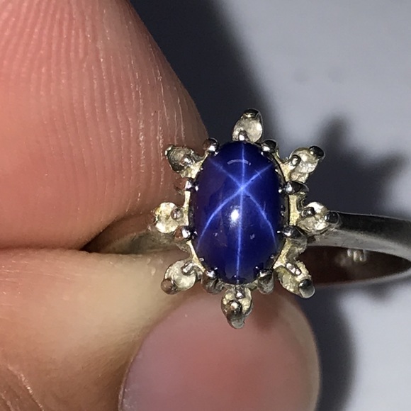 10k White Gold Star Burst Sapphire Ring PSCO - Picture 8 of 10